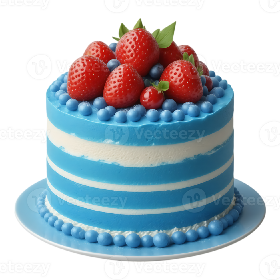 Delicious Strawberry Cake with Blue Frosting png