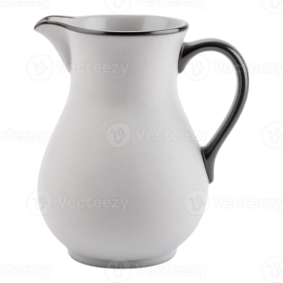 White Ceramic Pitcher with Black Handle and Rim png