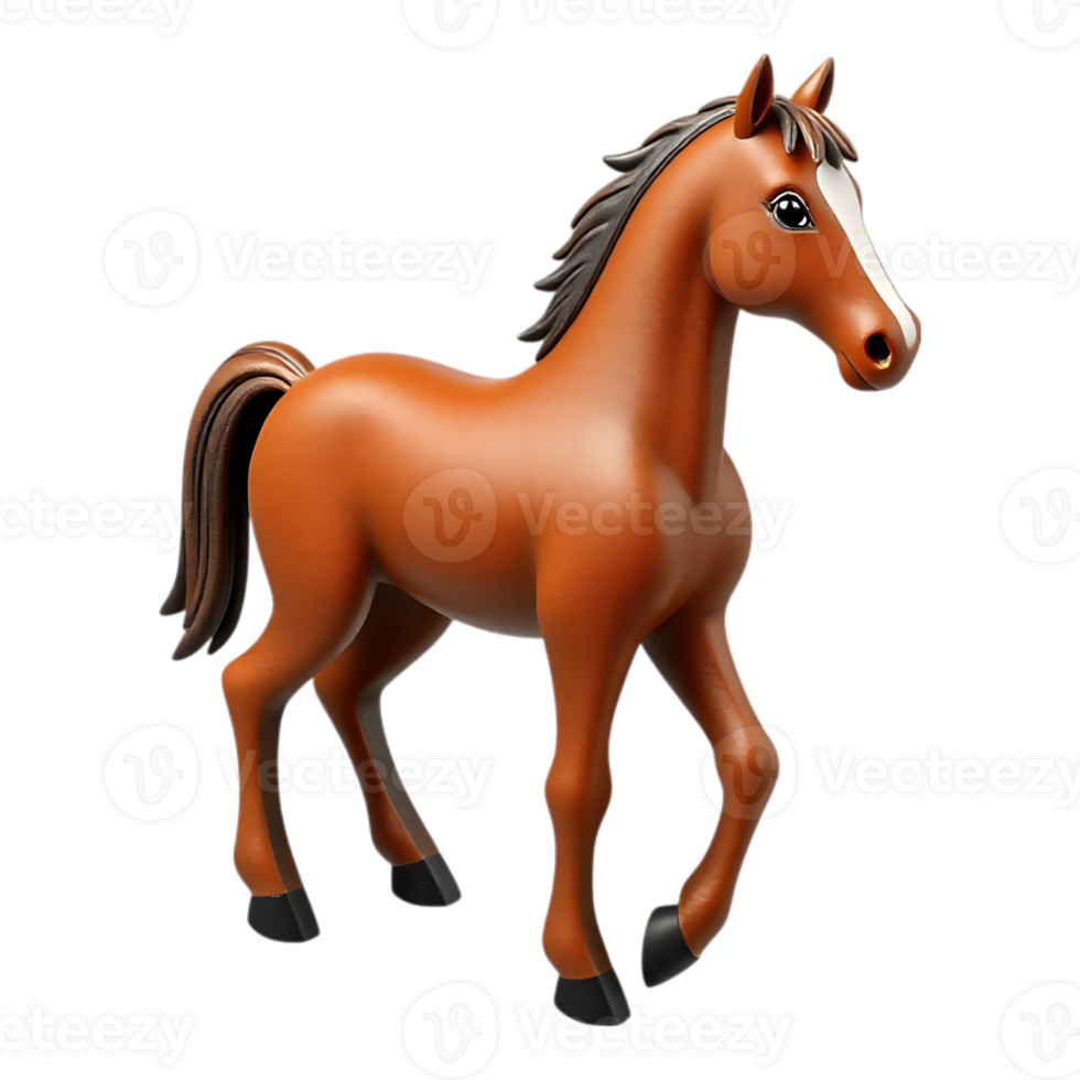 Charming 3D Cartoon Horse with a Brown Coat png