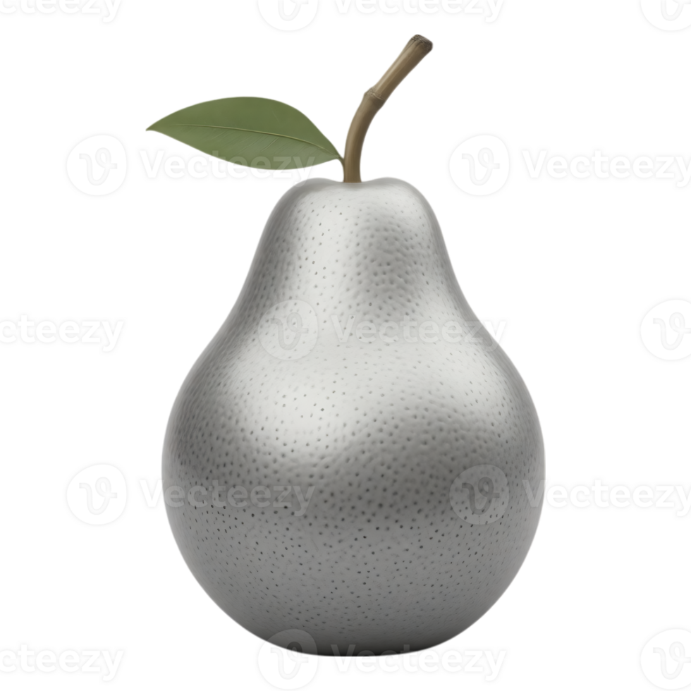 Shiny Silver Pear with Leaf and Stem png