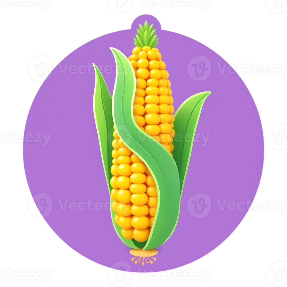 A Vibrant 3D Cartoon Illustration of an Ear of Corn png