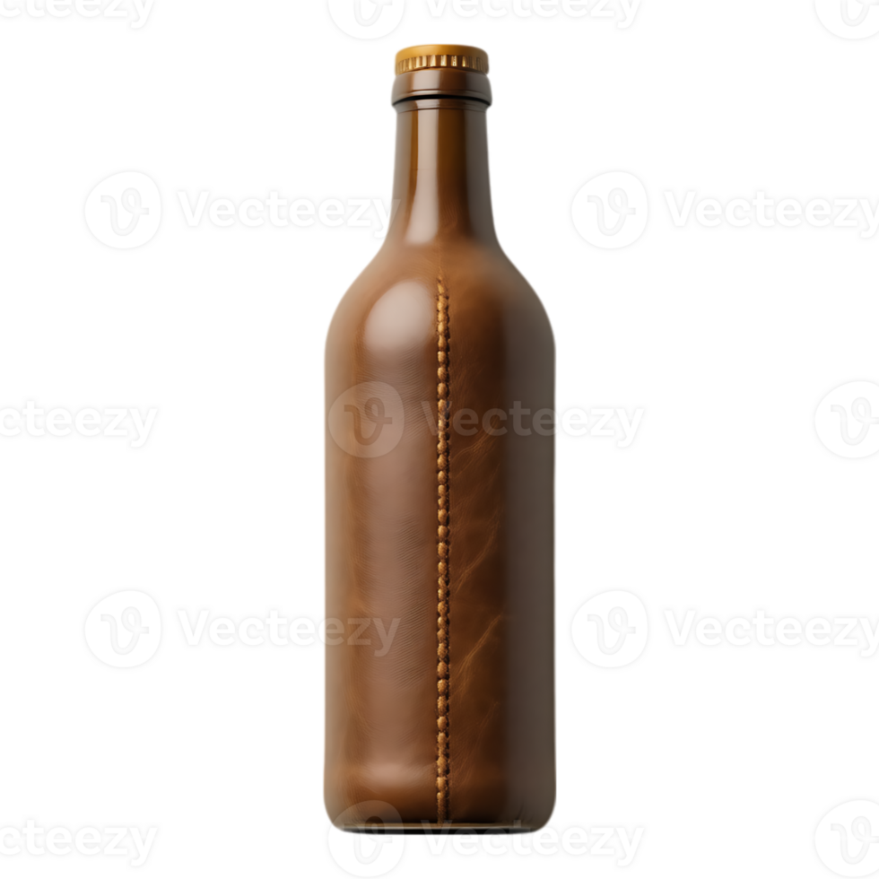Leather-wrapped bottle with a golden cap, product mockup png