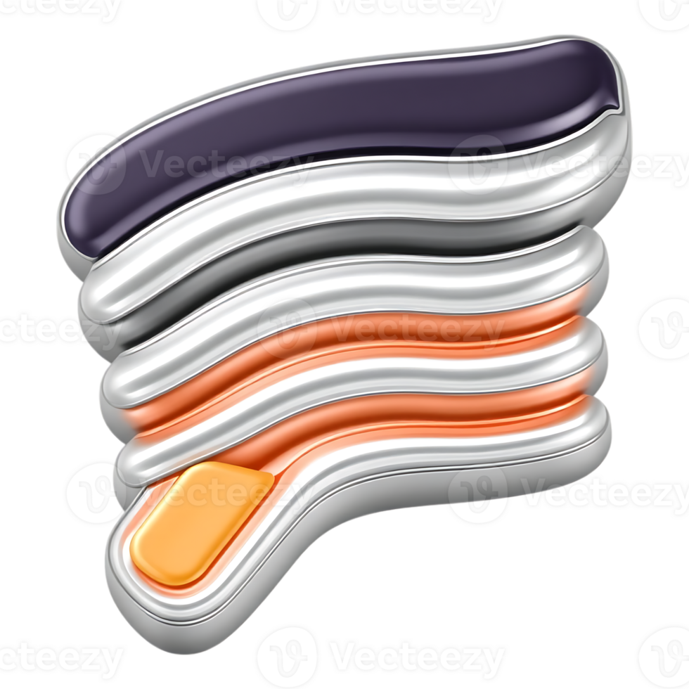 Abstract 3D Layered Swirl Shape with Metallic and Orange Accents png