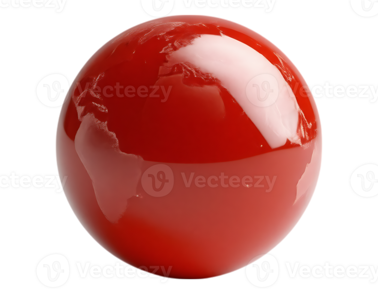 Red Glossy Earth Sphere with Continent Outlines png
