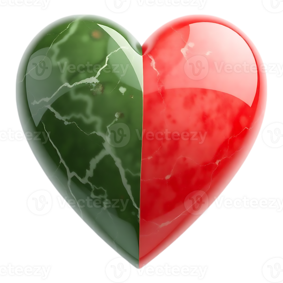 Two-Toned Heart with Green and Red Sections png
