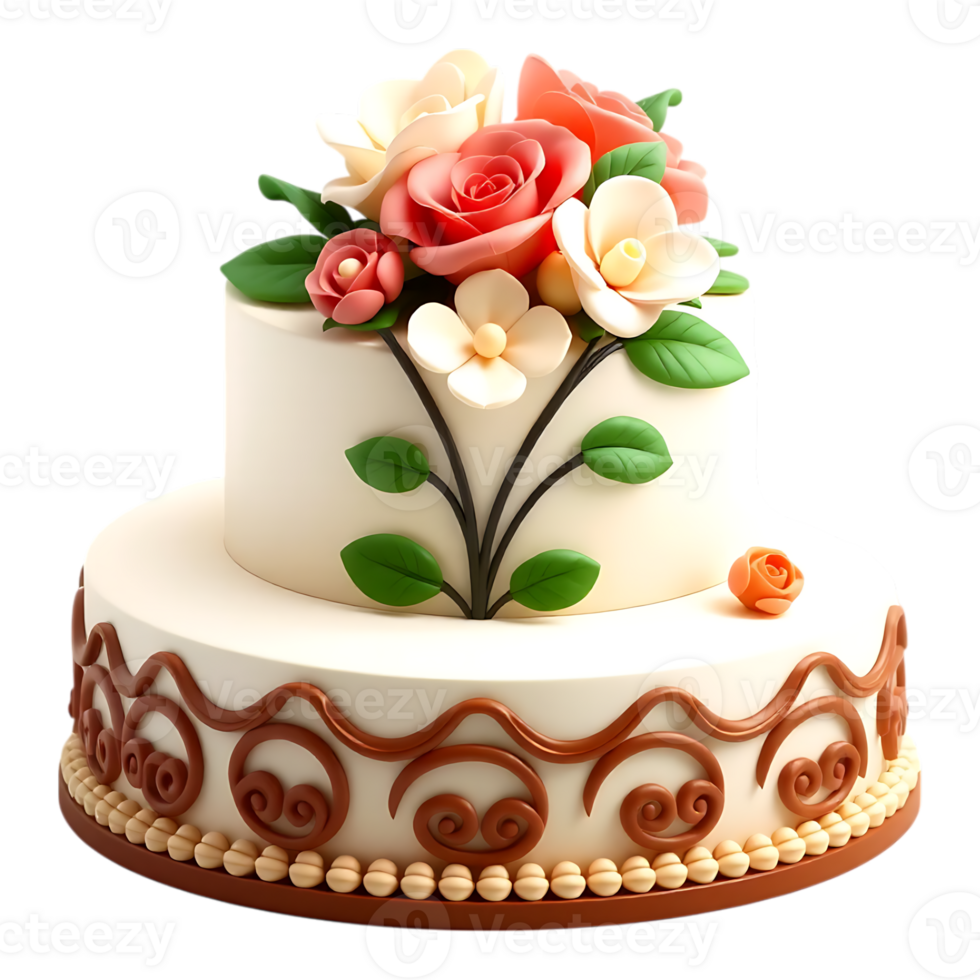 Elegant Two-Tiered Cake with Floral Decoration png