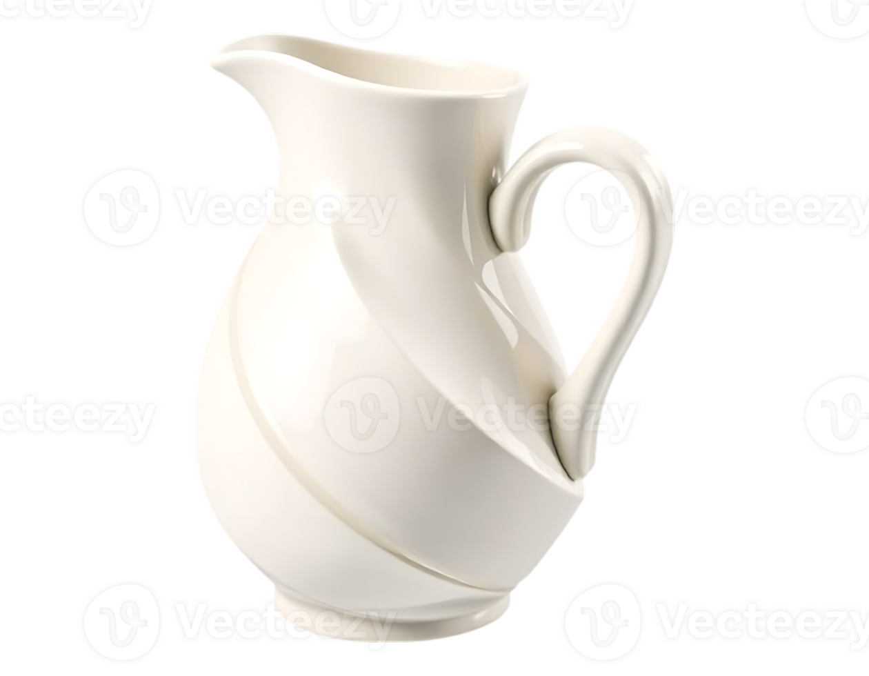 White ceramic pitcher with spiral design and handle png