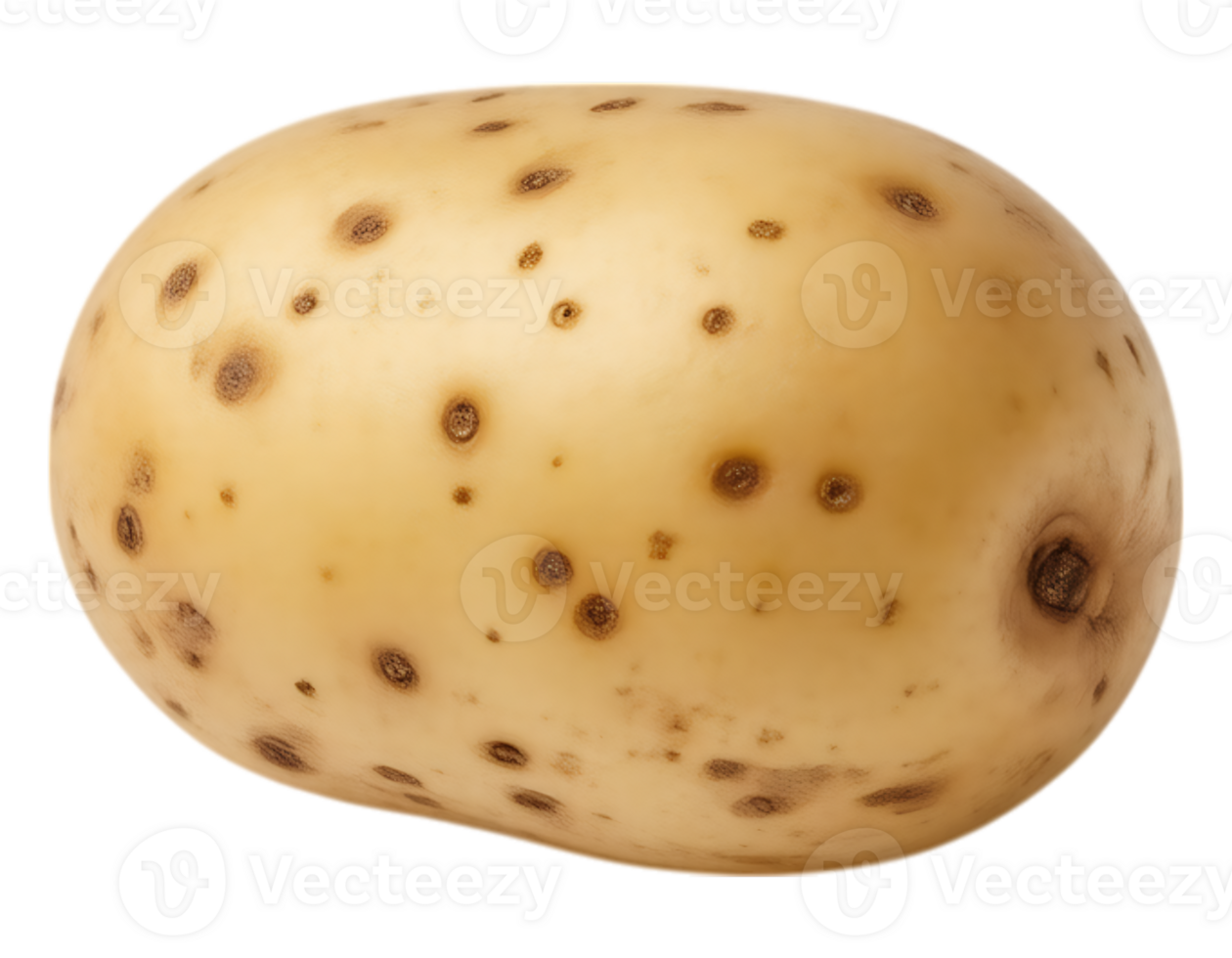 Close-up of a fresh, speckled potato against a transparent background. png