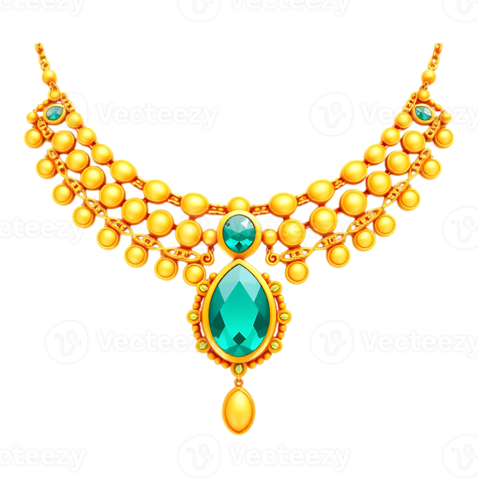 Exquisite Gold Necklace with Emerald Green Gemstones png