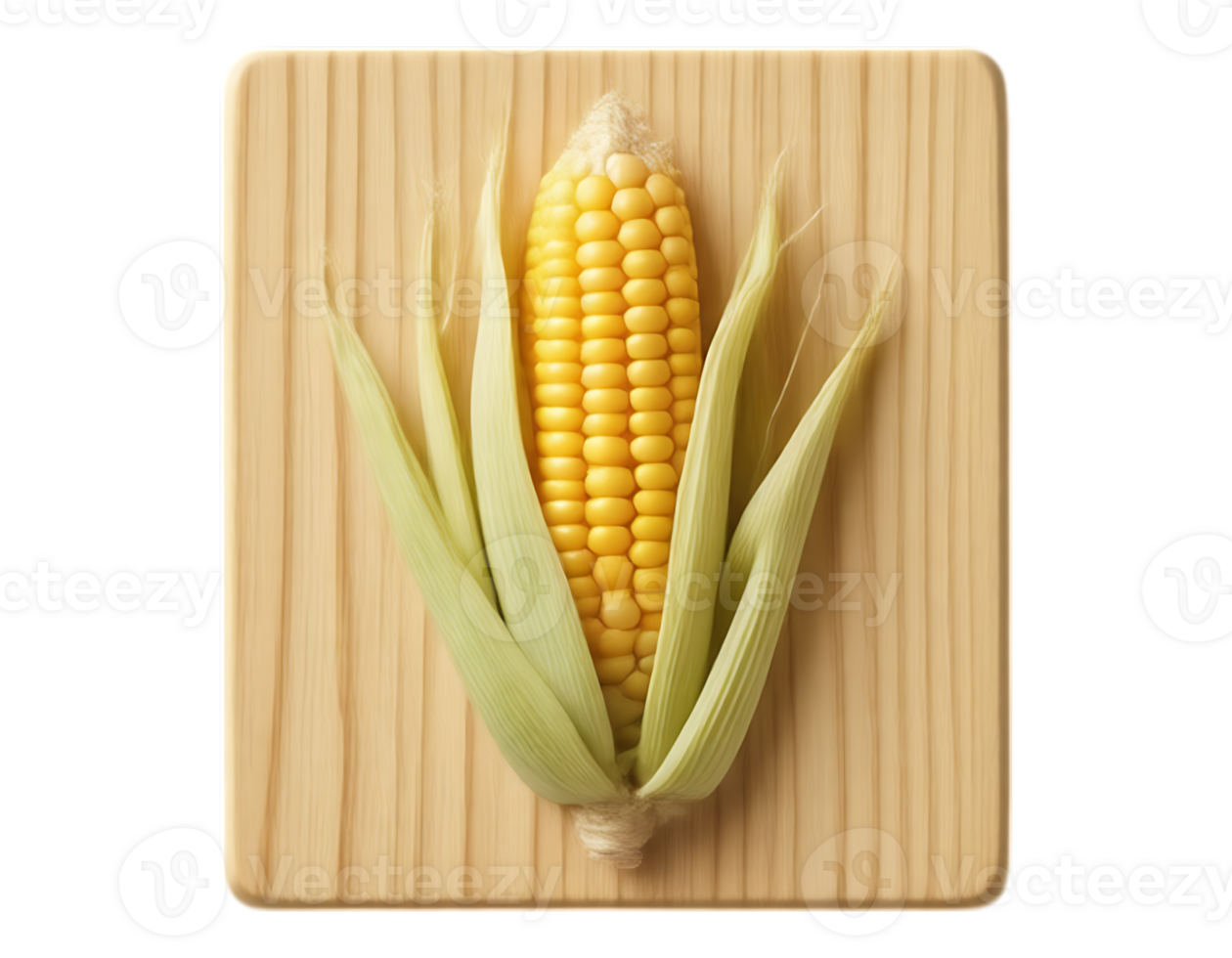Fresh Corn on the Cob with Husk on Wooden Board png