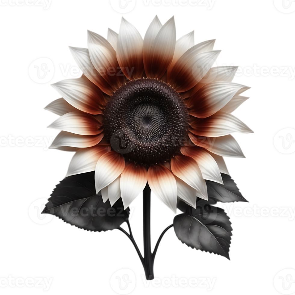 Unique Sunflower with Ombre Petals and Dark Foliage png
