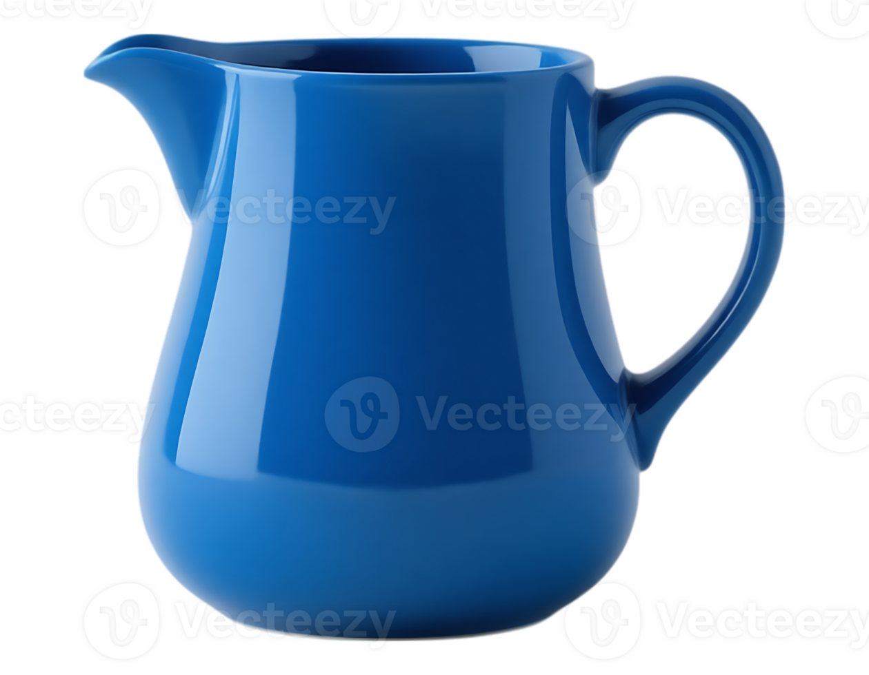 Blue ceramic pitcher with handle and spout for serving png