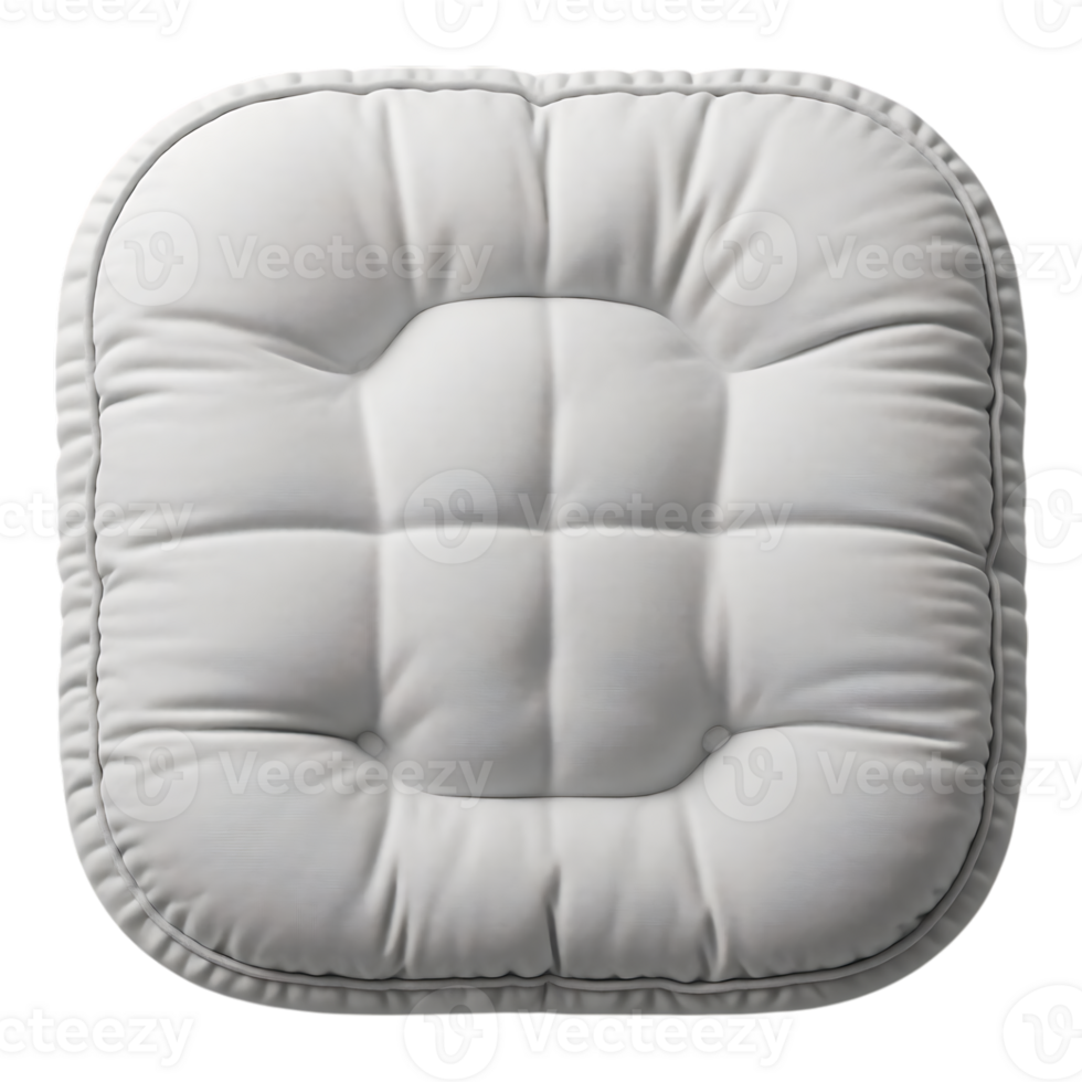 Square White Tufted Cushion, Top View, Isolated png