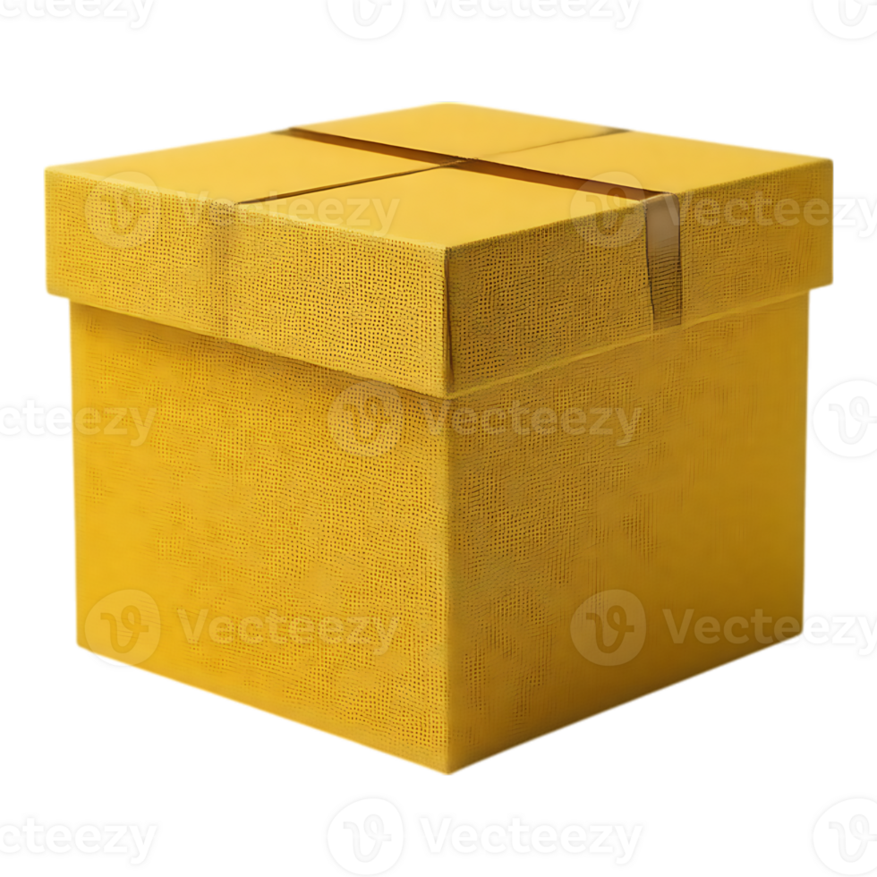 Yellow Cardboard Box with Lid and Tape png