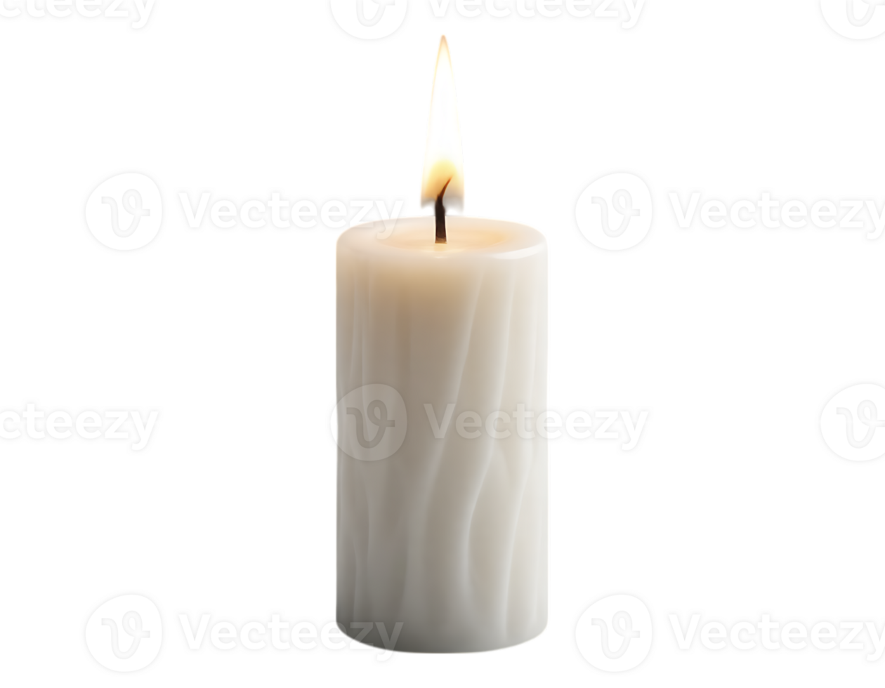 Burning white pillar candle with a bright flame, isolated. png