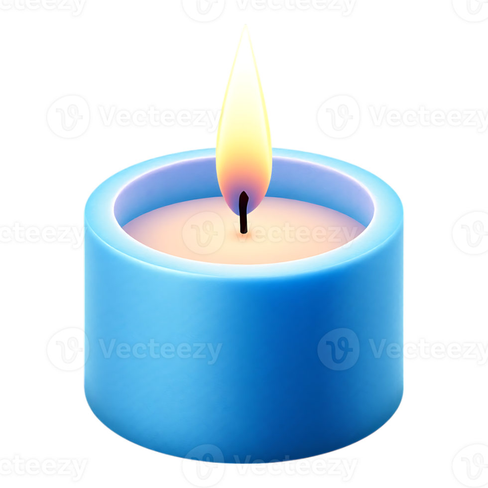A vibrant blue tealight candle with a bright flame, perfect for relaxation and decor png