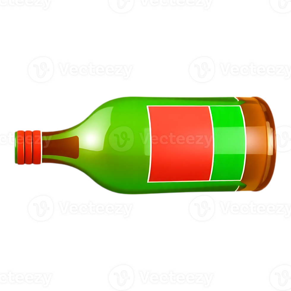 Green Wine Bottle with Red Label png