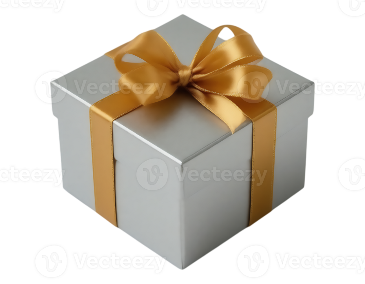 Elegant Silver Gift Box with Golden Ribbon and Bow png