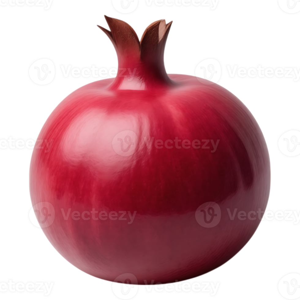 Close-up of a perfectly ripe, red pomegranate fruit, isolated on transparent background png