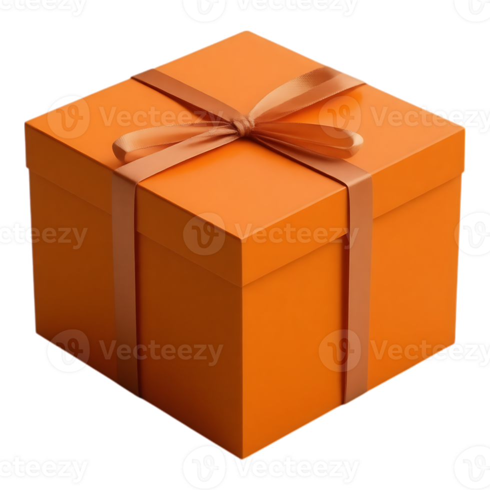 Orange Gift Box with Brown Ribbon Isometric Perspective png