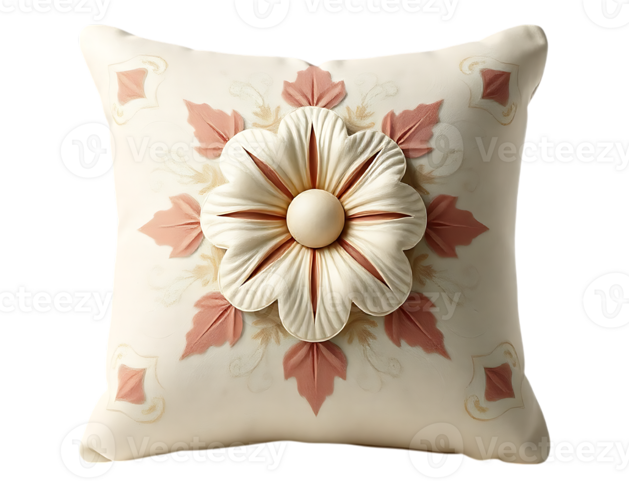 Elegant Floral Pillow with 3D Embellishment and Decorative Accents png