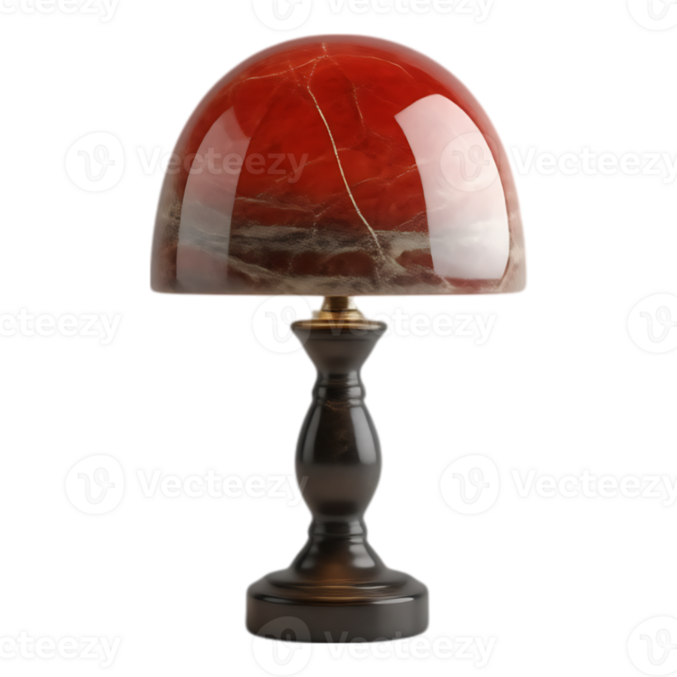 Elegant Red Marble Table Lamp with a Dark Wooden Base png