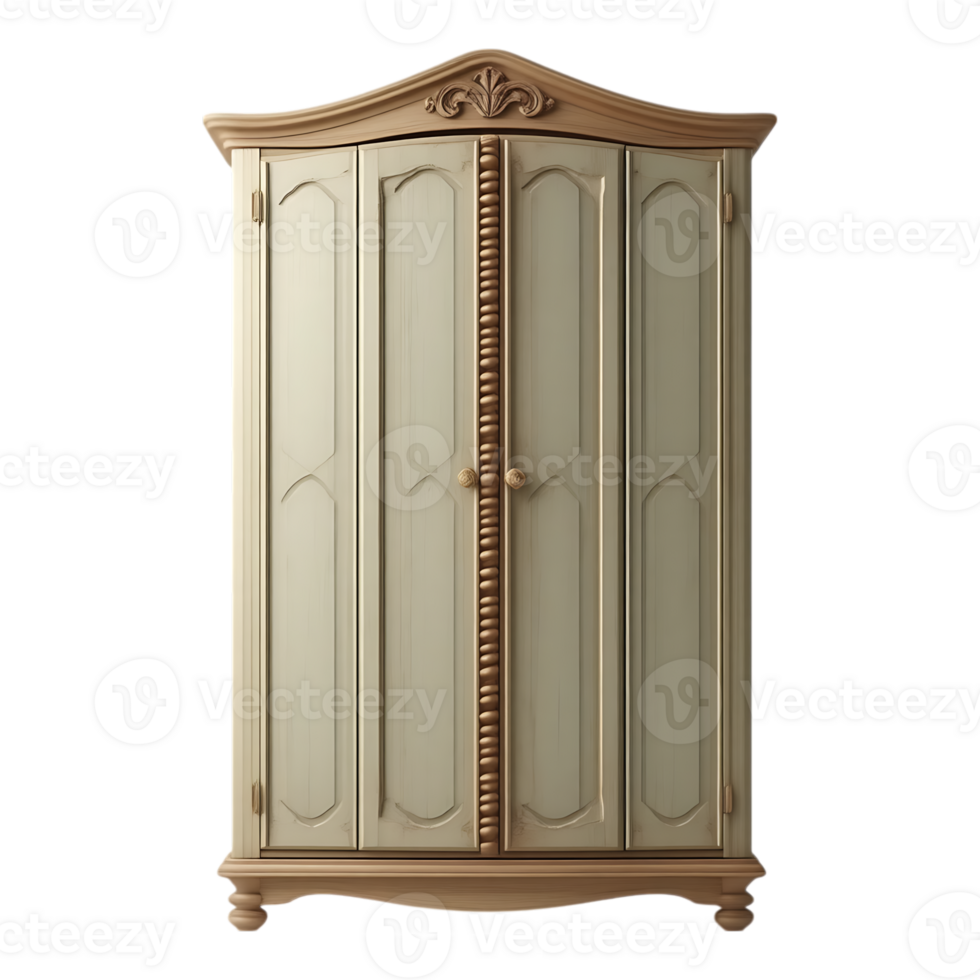 Elegant Wooden Armoire with Carved Details png