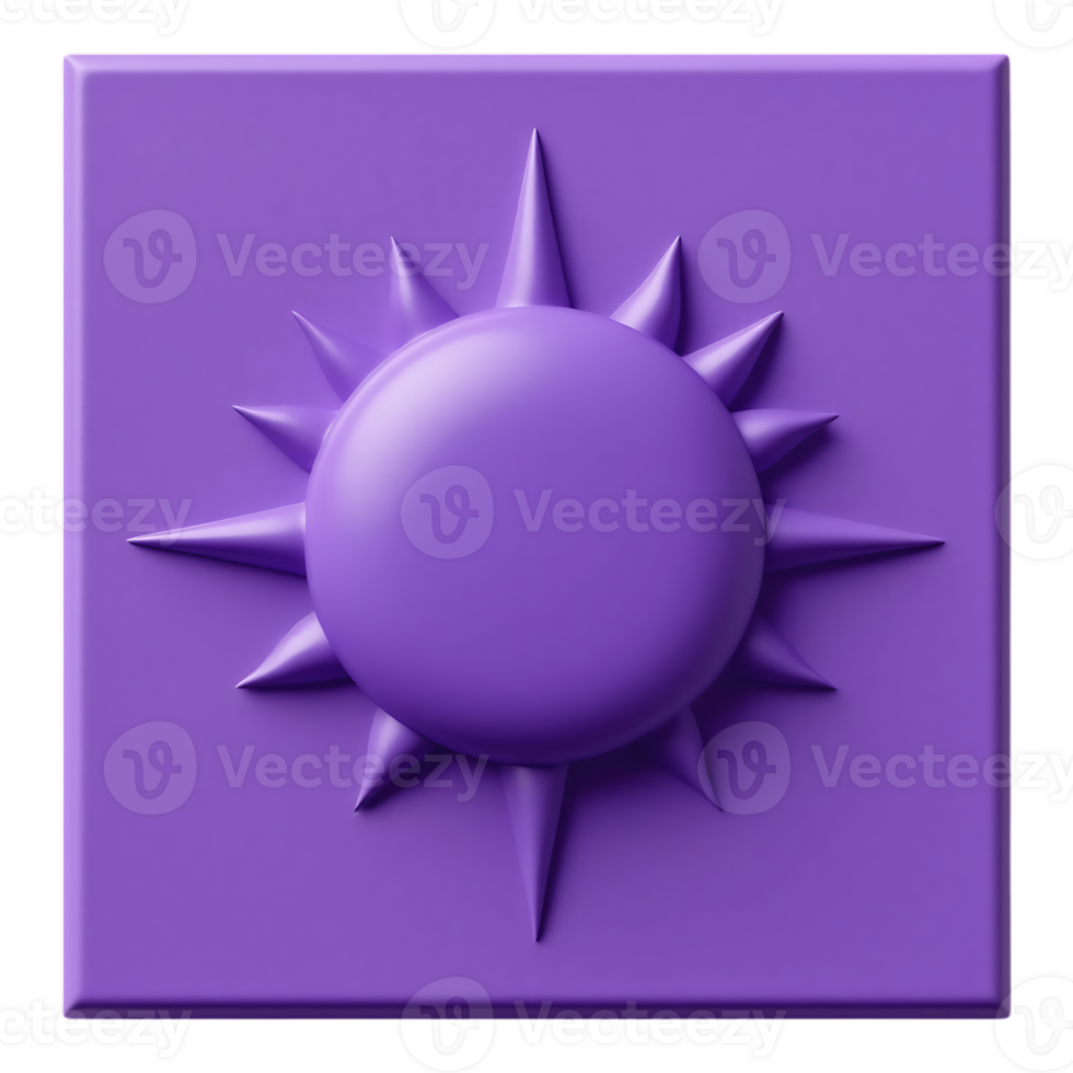 3D Purple Sunburst Emblem on Square png