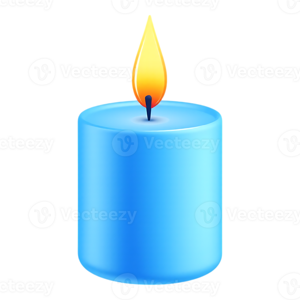 Blue cylindrical candle with orange flame, 3D cartoon style png