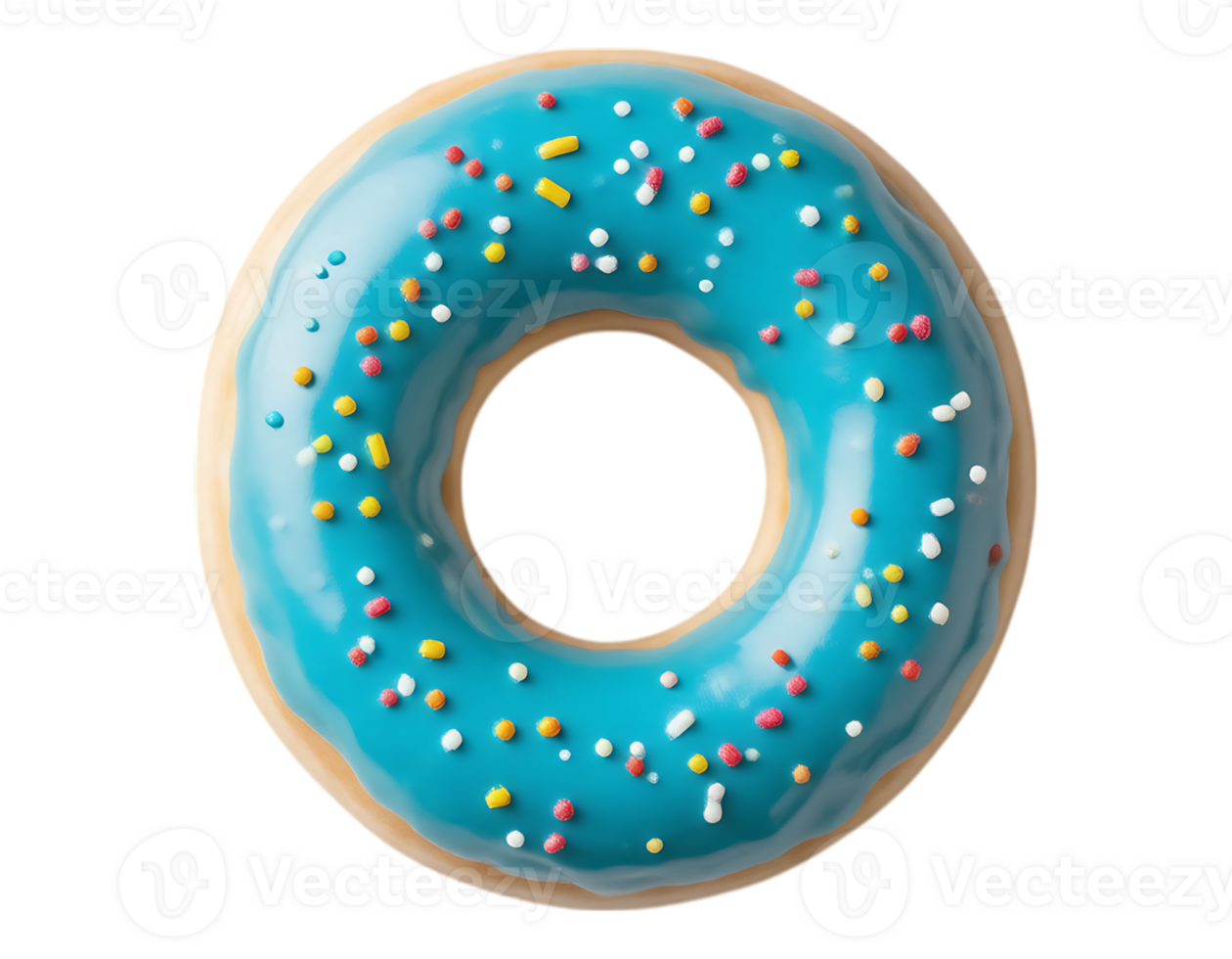 Delicious Turquoise Iced Donut with Colorful Sprinkles png