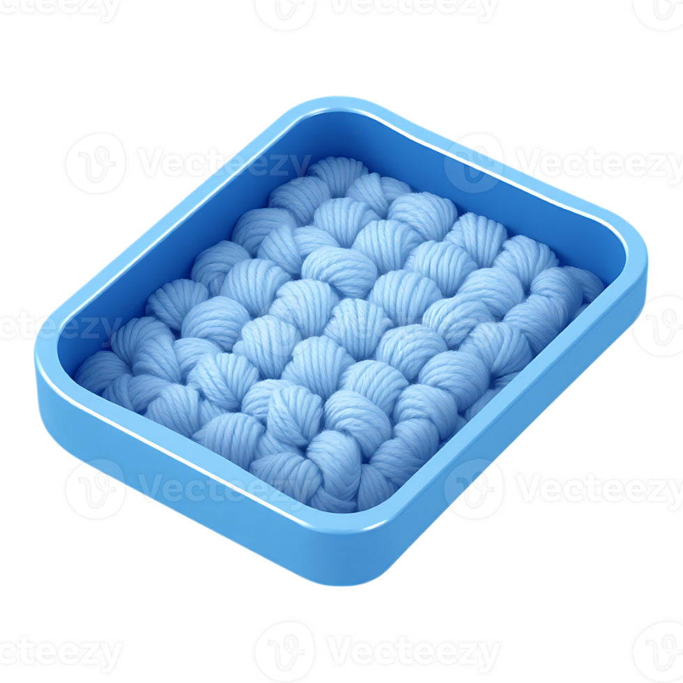 3D Rendered Blue Bed with Soft Knitted Balls png