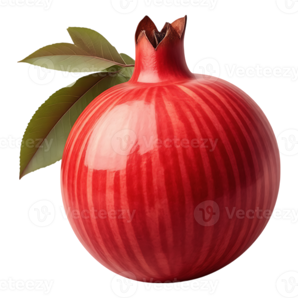 Vibrant Red Pomegranate with Leaves png