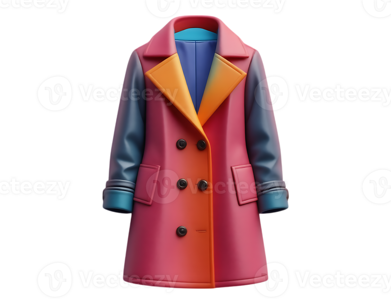 Colorful Double-Breasted Coat with Gradient and Color Block Design png