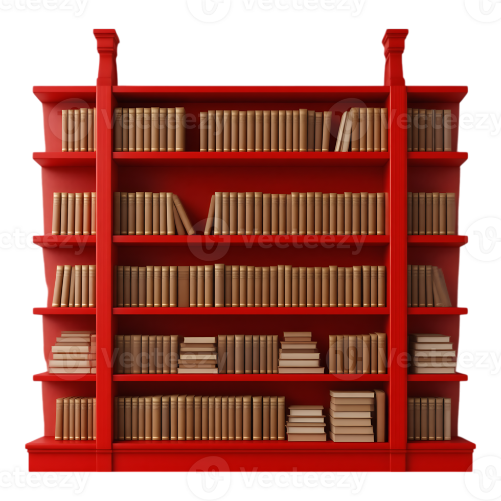 Red Bookshelf Filled with Books png