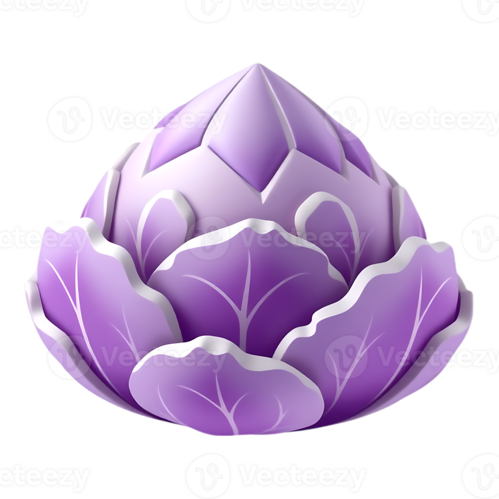 Purple Cabbage 3D Render with White Outlines png