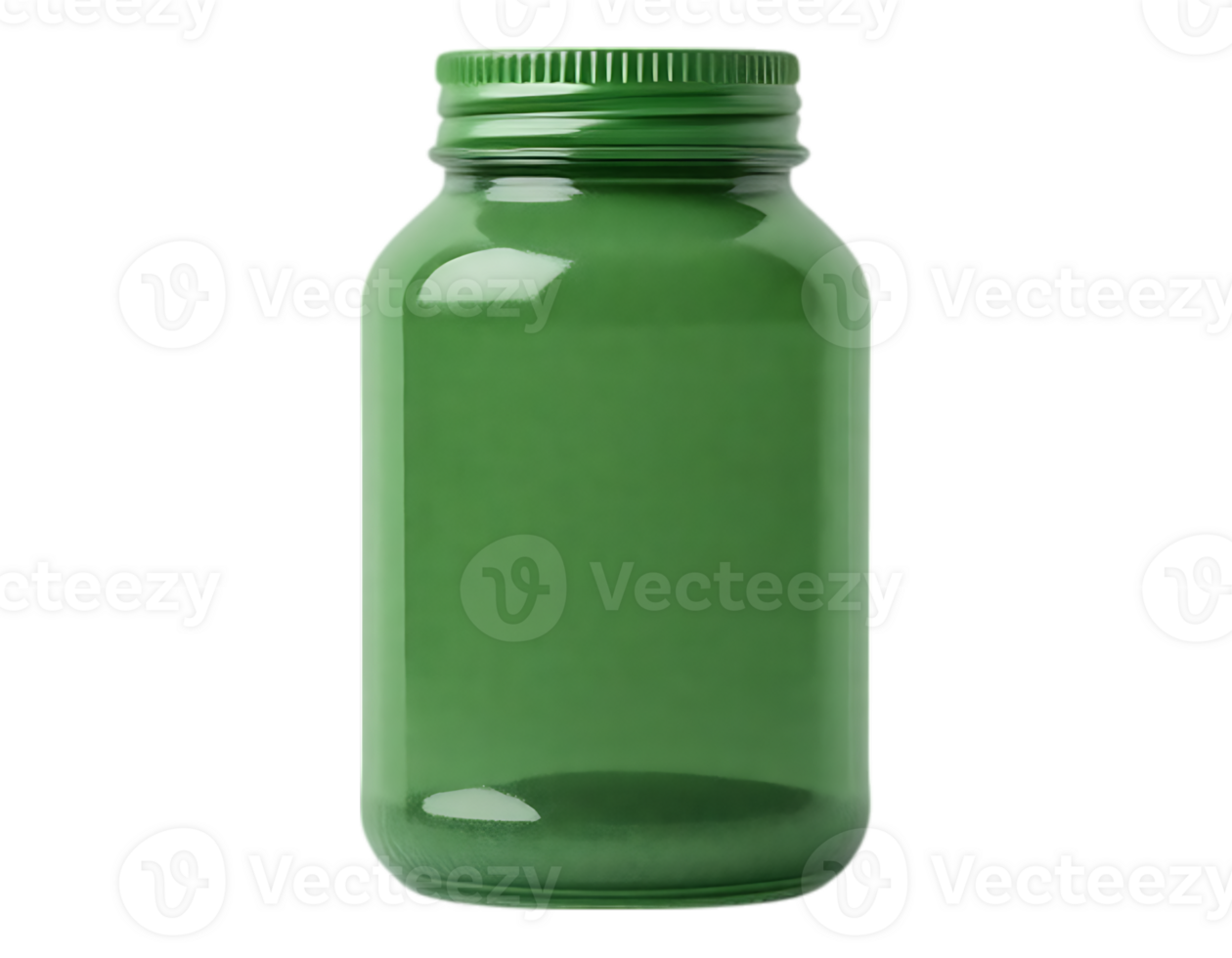 Green Glass Supplement Bottle with Lid, Transparent Background png