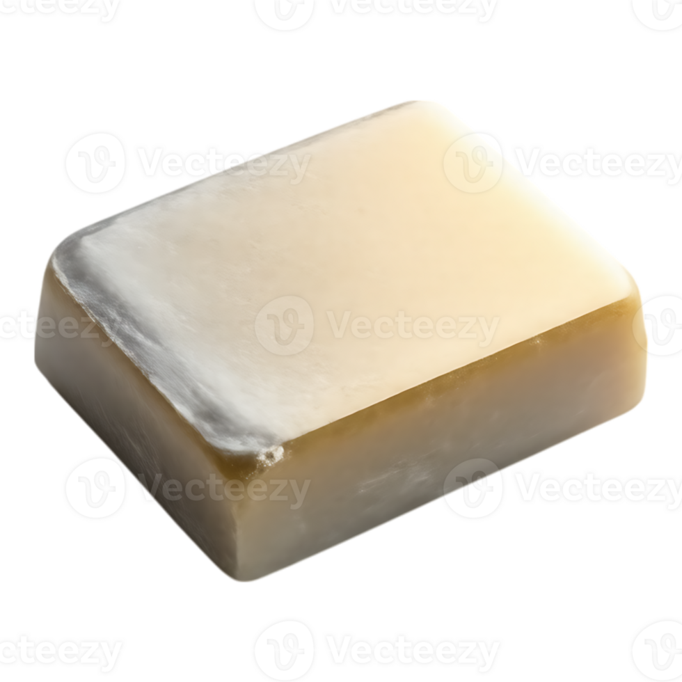 Close-up of a rectangular bar of soap with a partially transparent background png