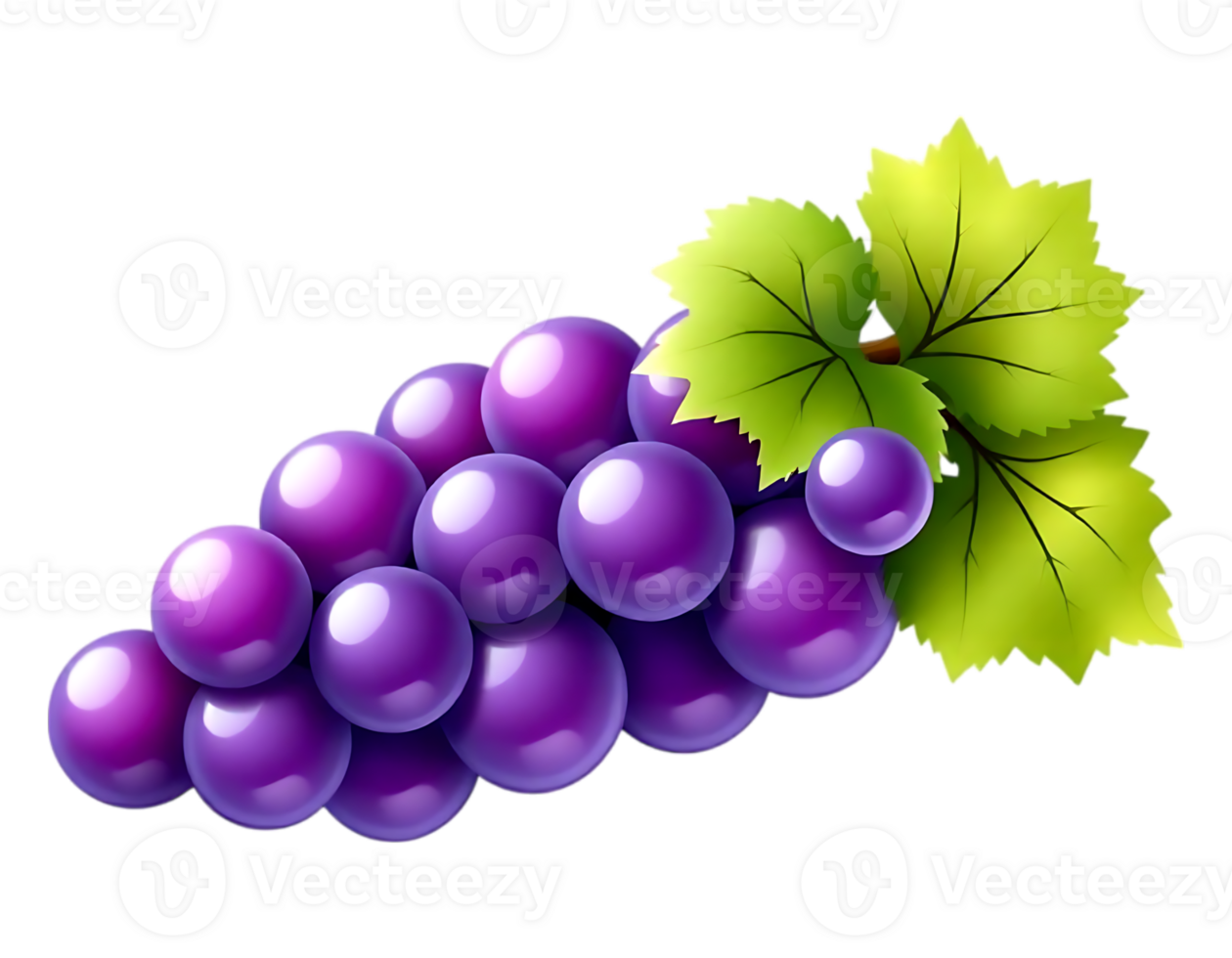 Purple Grape Cluster with Green Leaves on Transparent Background png