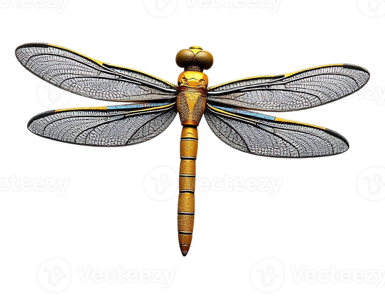 Detailed Dragonfly Illustration with Transparent Wings and Metallic Body png