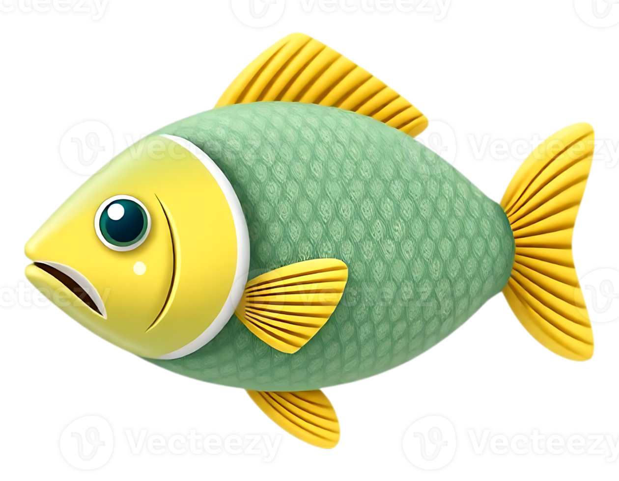 Cartoon Fish with Yellow Fins and Green Scales png