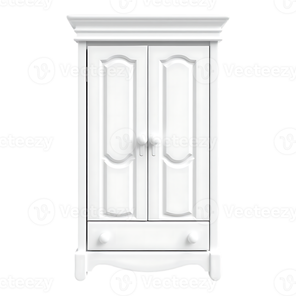 White Wooden Wardrobe with Two Doors and a Drawer png