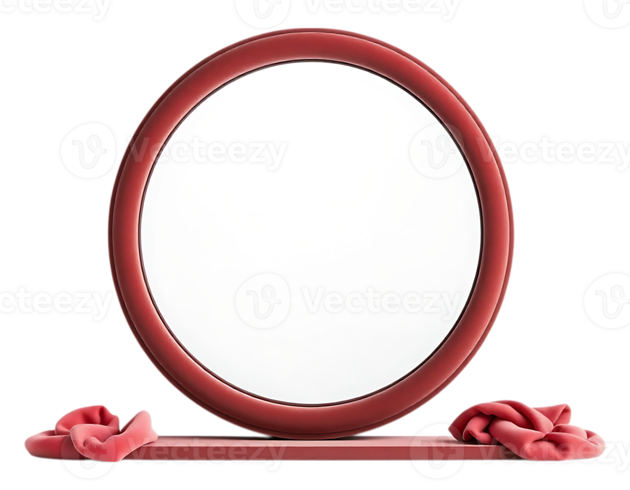 Elegant Red Circular Mirror Display with Fabric Accents png