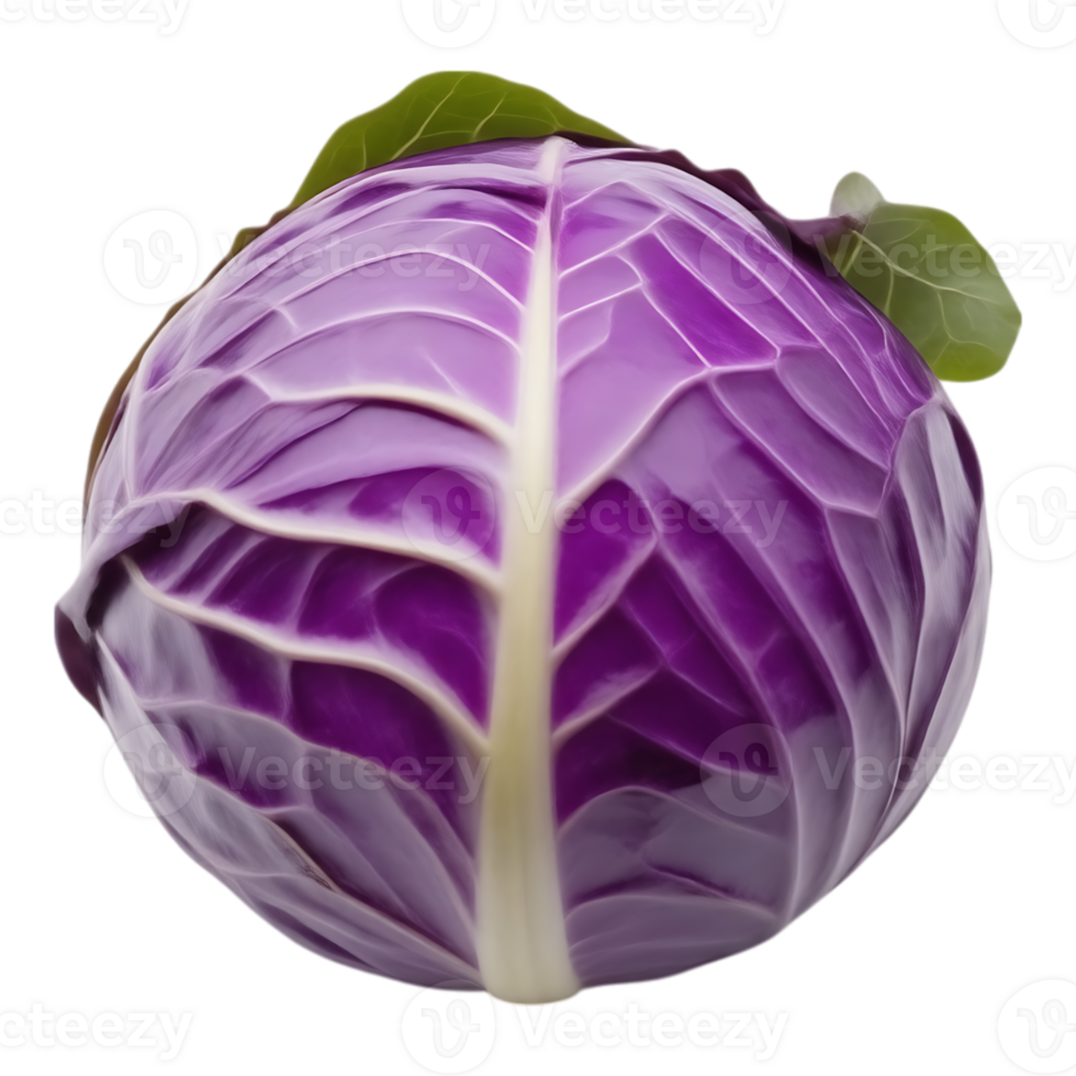Vibrant Purple Cabbage Head with Green Leaves png