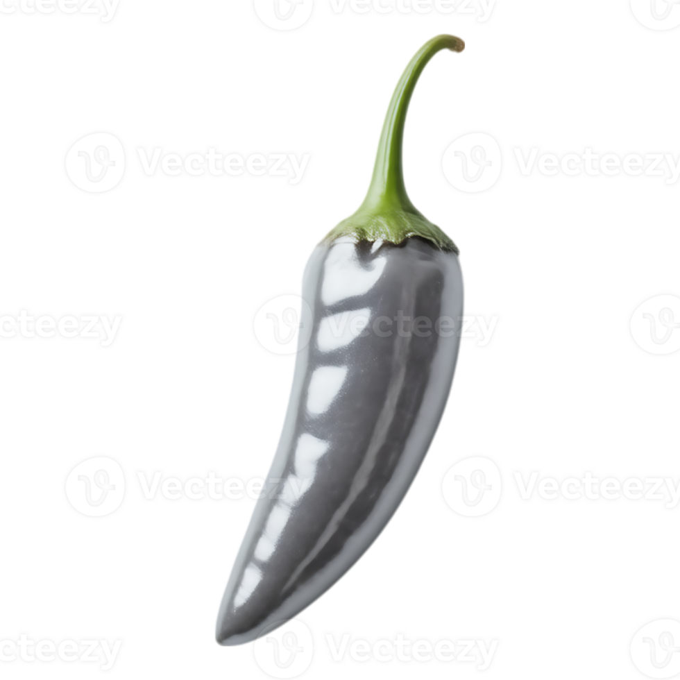 3D Render of a Shiny Metallic Chili Pepper with Green Stem png