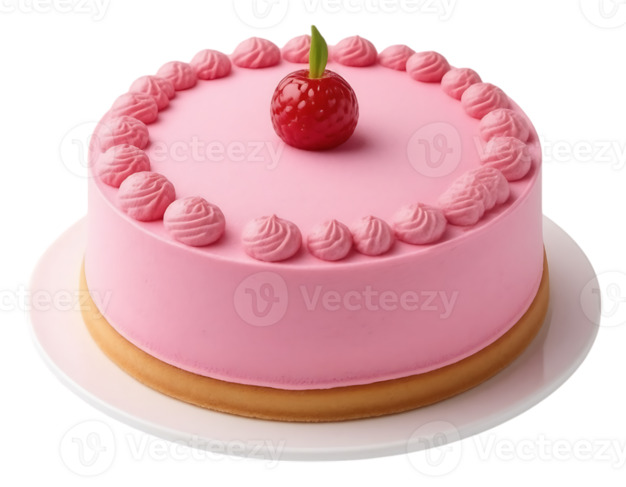 Pink cake with cherry on top png