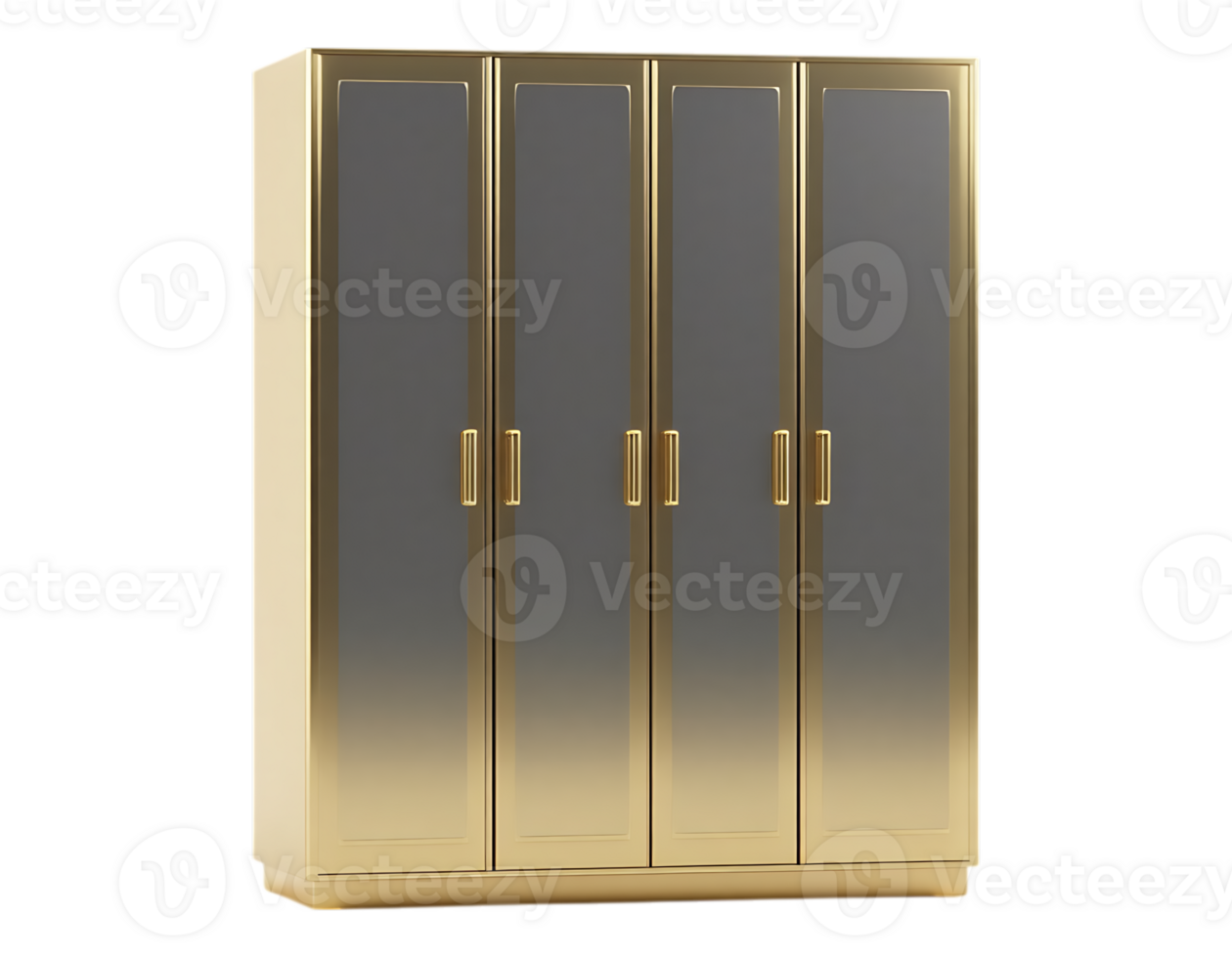 Elegant Four-Door Wardrobe with Gold Accents png