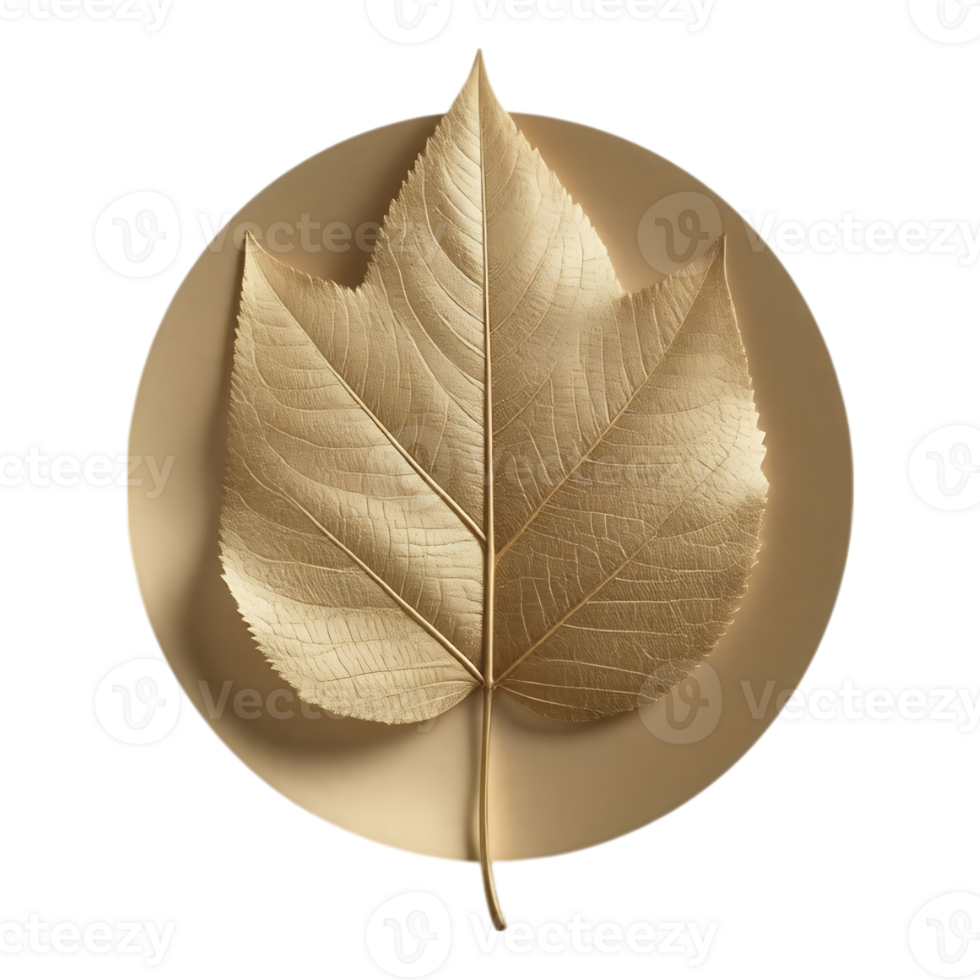 Golden Leaf on a Gold Circle Elegant Botanical Illustration png