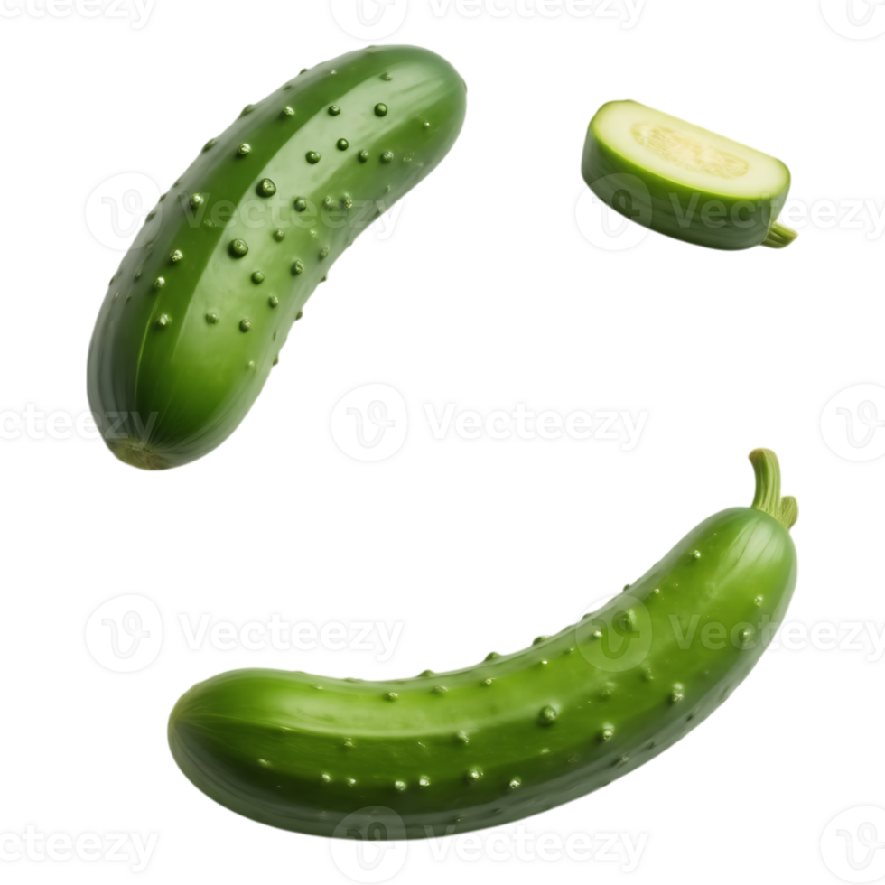 Fresh Cucumbers Whole and Sliced Isolated on a Transparent Background png