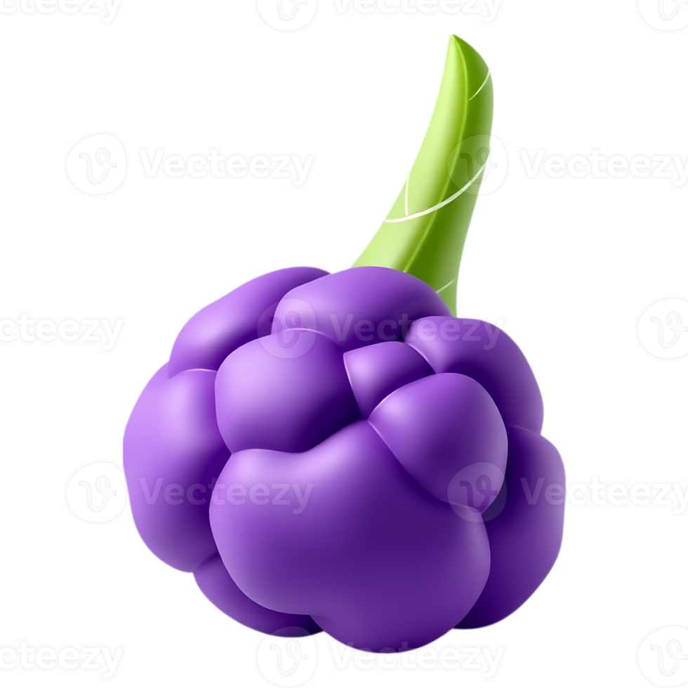 3D Rendered Purple Cloudberry with Green Leaf png