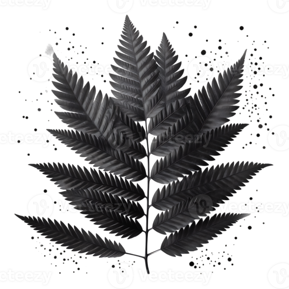 Monochrome Fern Leaf with Splatter png